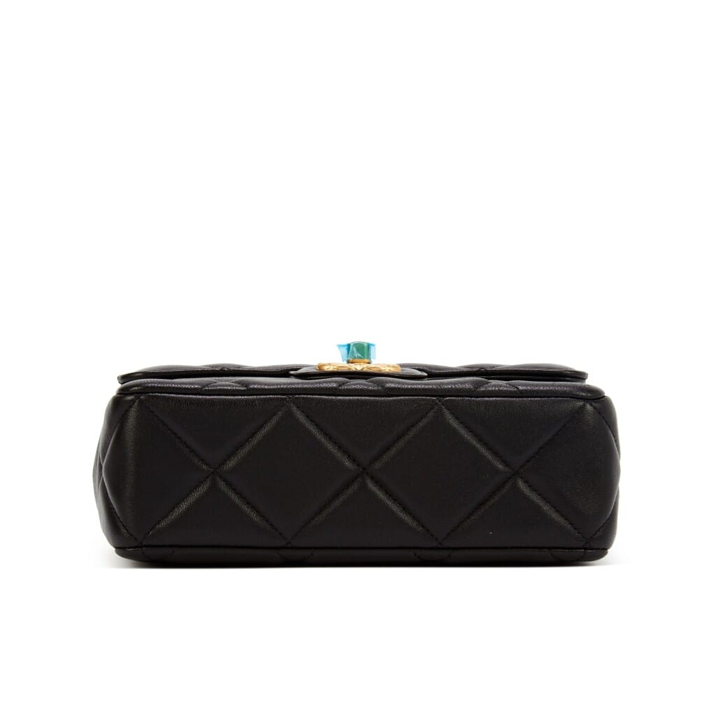 Black Quilted Lambskin Mini Medallion Single Flap Bag Gold Bijoux Hardware, 2021