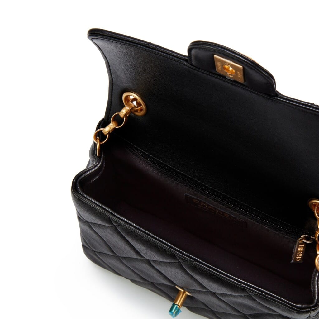 Black Quilted Lambskin Mini Medallion Single Flap Bag Gold Bijoux Hardware, 2021