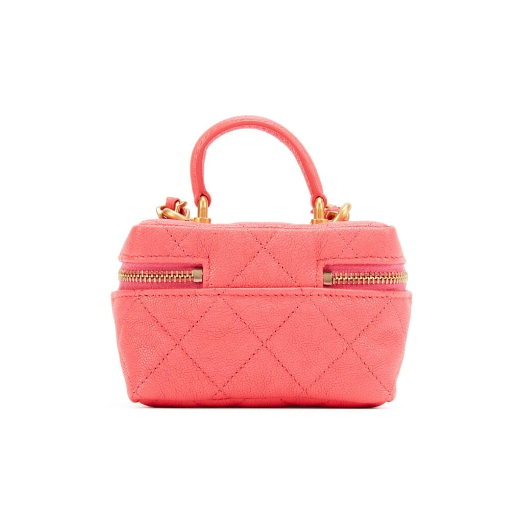 Pink Quilted Grained Calfskin Mini Vanity Case with Chain Gold Hardware, 2021