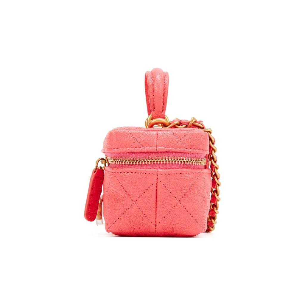 Pink Quilted Grained Calfskin Mini Vanity Case with Chain Gold Hardware, 2021