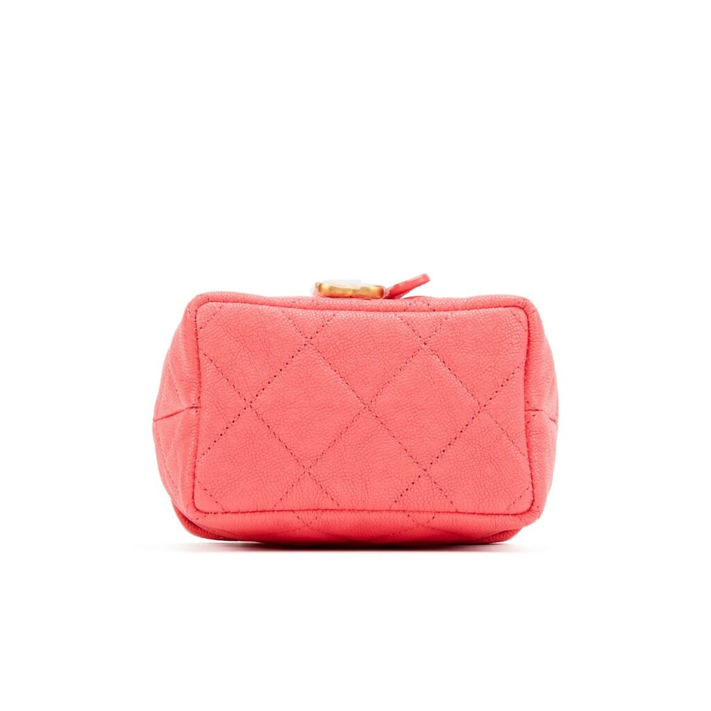 Pink Quilted Grained Calfskin Mini Vanity Case with Chain Gold Hardware, 2021