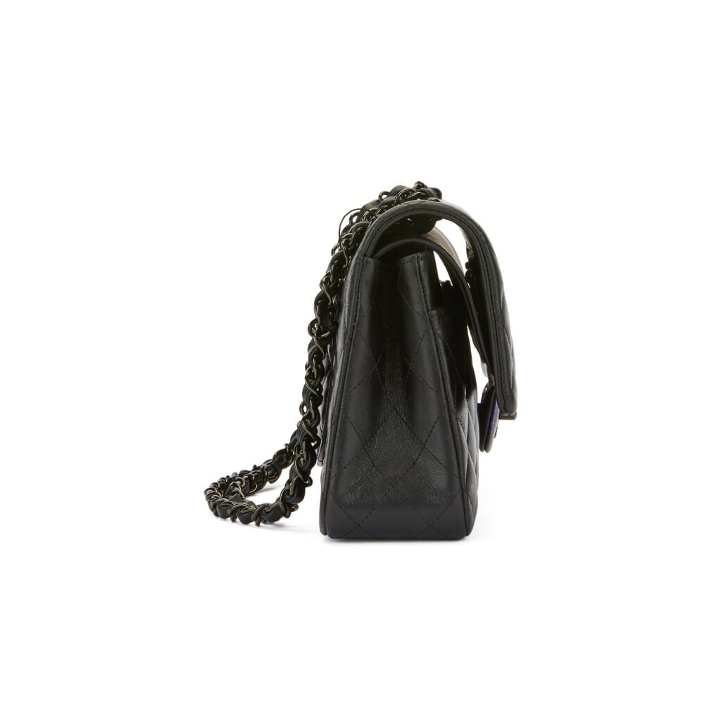 Multicolor Iridescent Quilted Calfskin Medium Classic Double Flap Bag Black Hardware, 2021