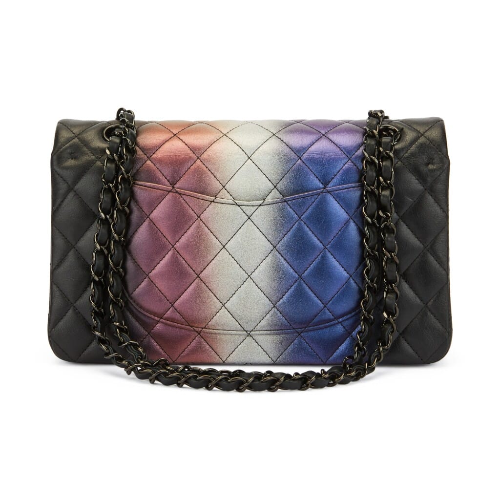 Multicolor Iridescent Quilted Calfskin Medium Classic Double Flap Bag Black Hardware, 2021