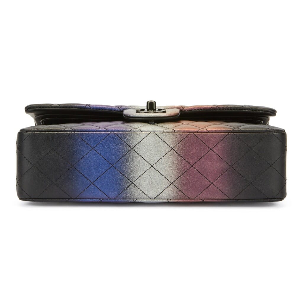 Multicolor Iridescent Quilted Calfskin Medium Classic Double Flap Bag Black Hardware, 2021
