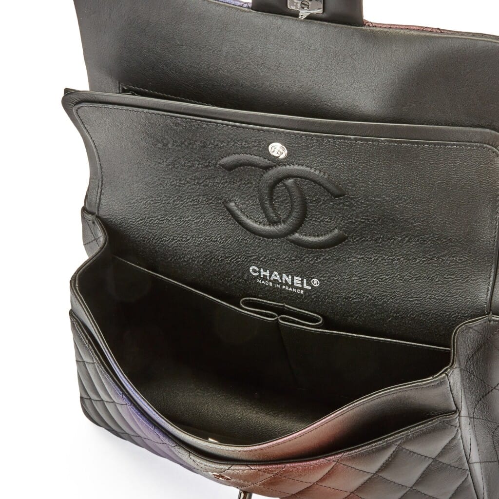 Multicolor Iridescent Quilted Calfskin Medium Classic Double Flap Bag Black Hardware, 2021