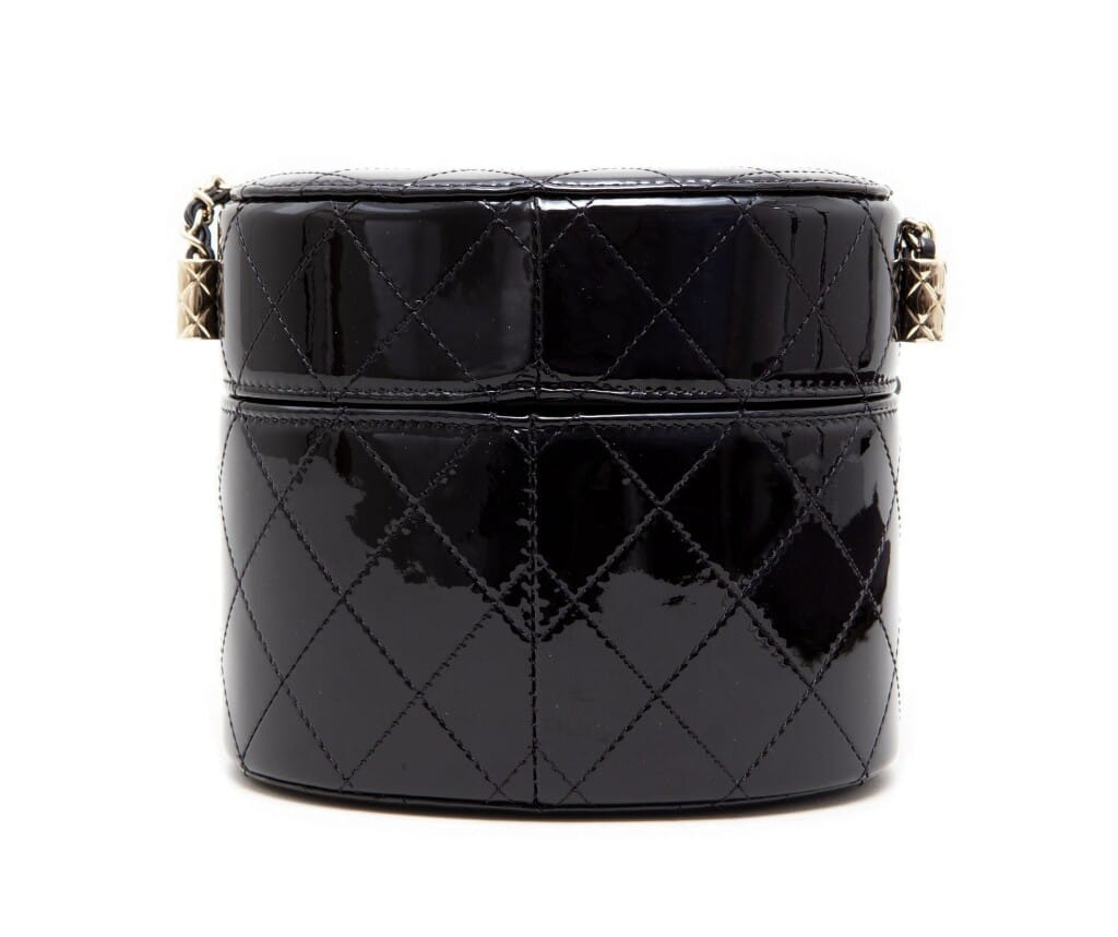 Black Quilted Patent Lambskin Small Vanity with Chain Pale Gold Hardware, 2020