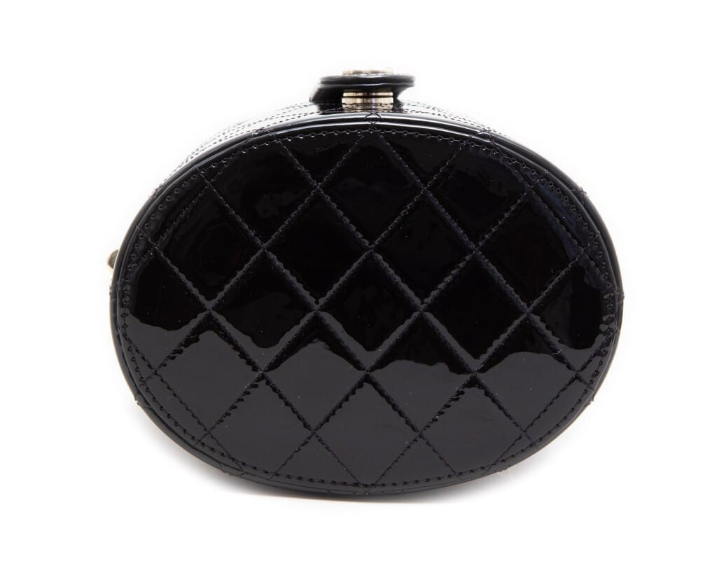 Black Quilted Patent Lambskin Small Vanity with Chain Pale Gold Hardware, 2020
