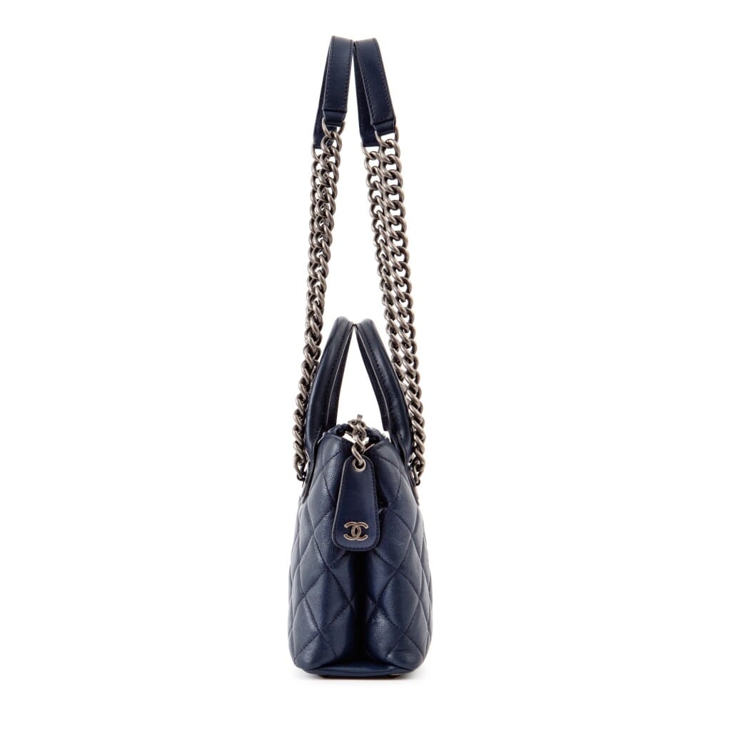 Navy Quilted Goatskin Leather Small Boy Tote Ruthenium Hardware, 2015