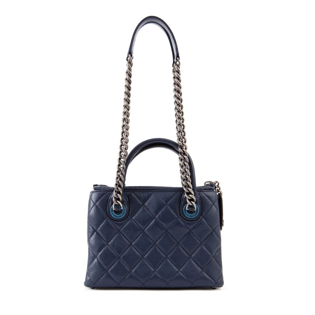 Navy Quilted Goatskin Leather Small Boy Tote Ruthenium Hardware, 2015
