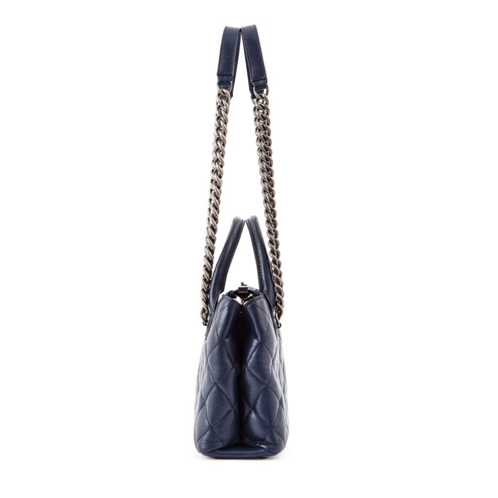 Navy Quilted Goatskin Leather Small Boy Tote Ruthenium Hardware, 2015