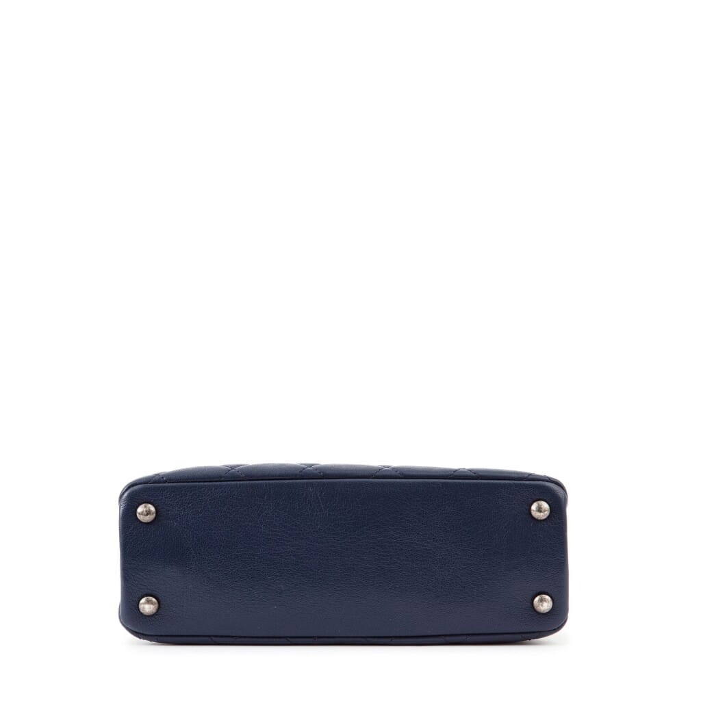 Navy Quilted Goatskin Leather Small Boy Tote Ruthenium Hardware, 2015