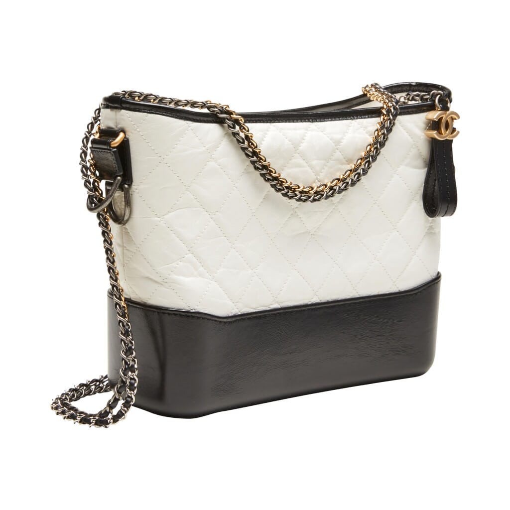White and Black Quilted Aged Calfskin Medium Gabrielle Hobo Ruthenium, Gold, and Silver Hardware, 2017-2018