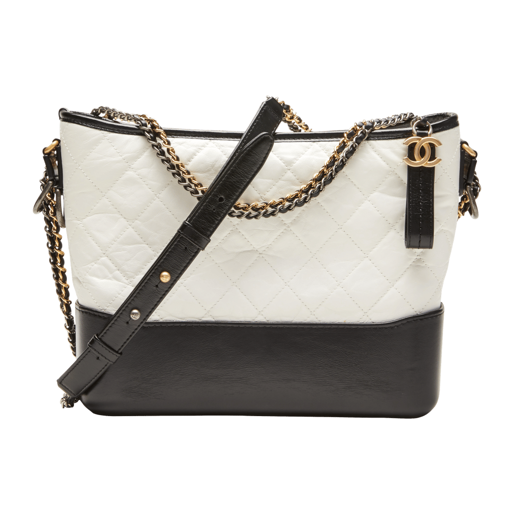 White and Black Quilted Aged Calfskin Medium Gabrielle Hobo Ruthenium, Gold, and Silver Hardware, 2017-2018