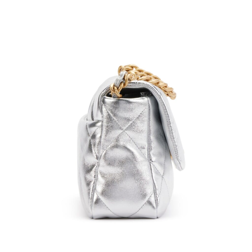 Silver Quilted Lambskin Medium 19 Gold and Silver Hardware, 2021