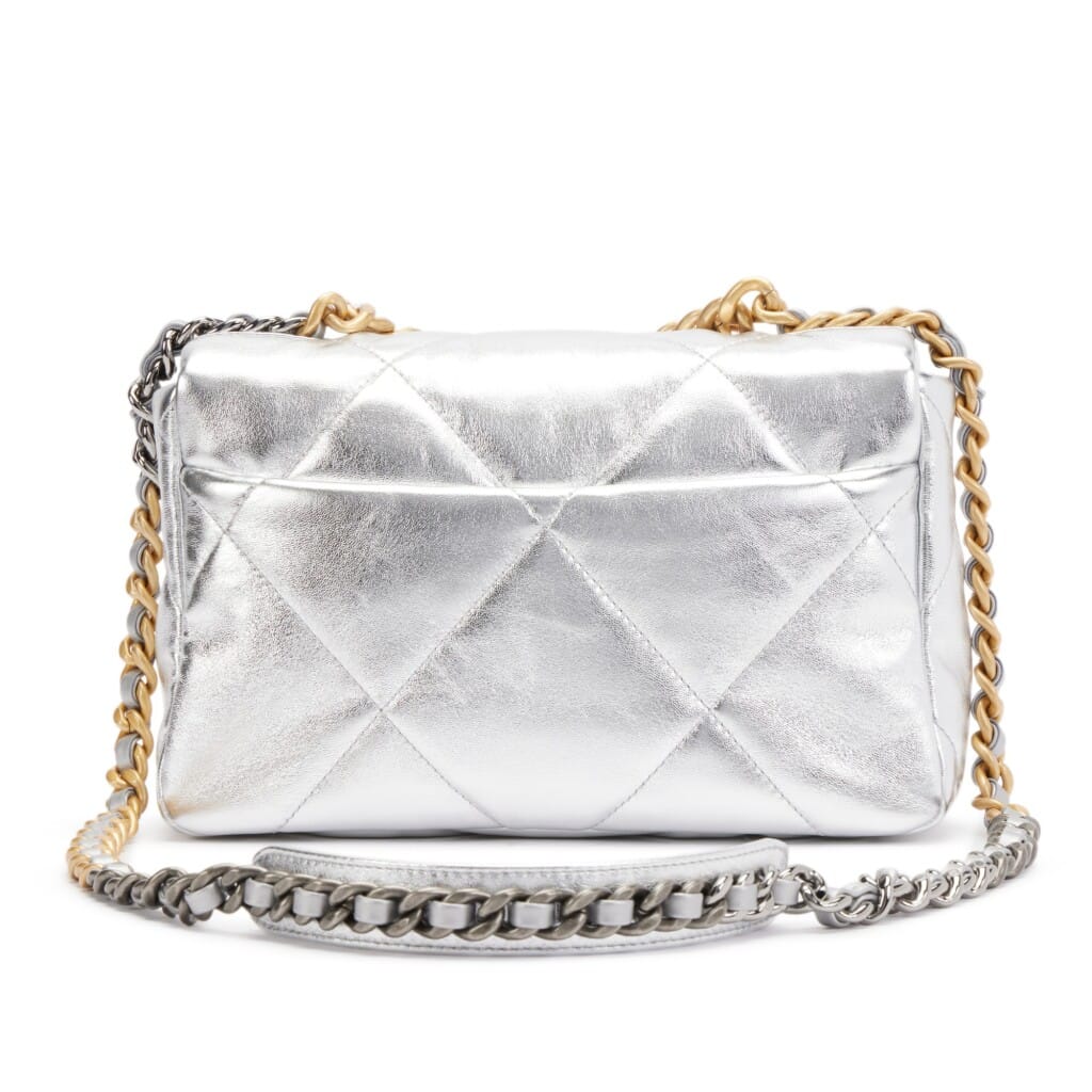 Silver Quilted Lambskin Medium 19 Gold and Silver Hardware, 2021