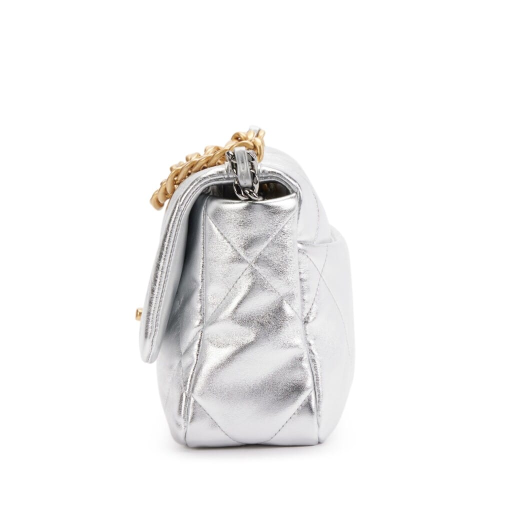 Silver Quilted Lambskin Medium 19 Gold and Silver Hardware, 2021