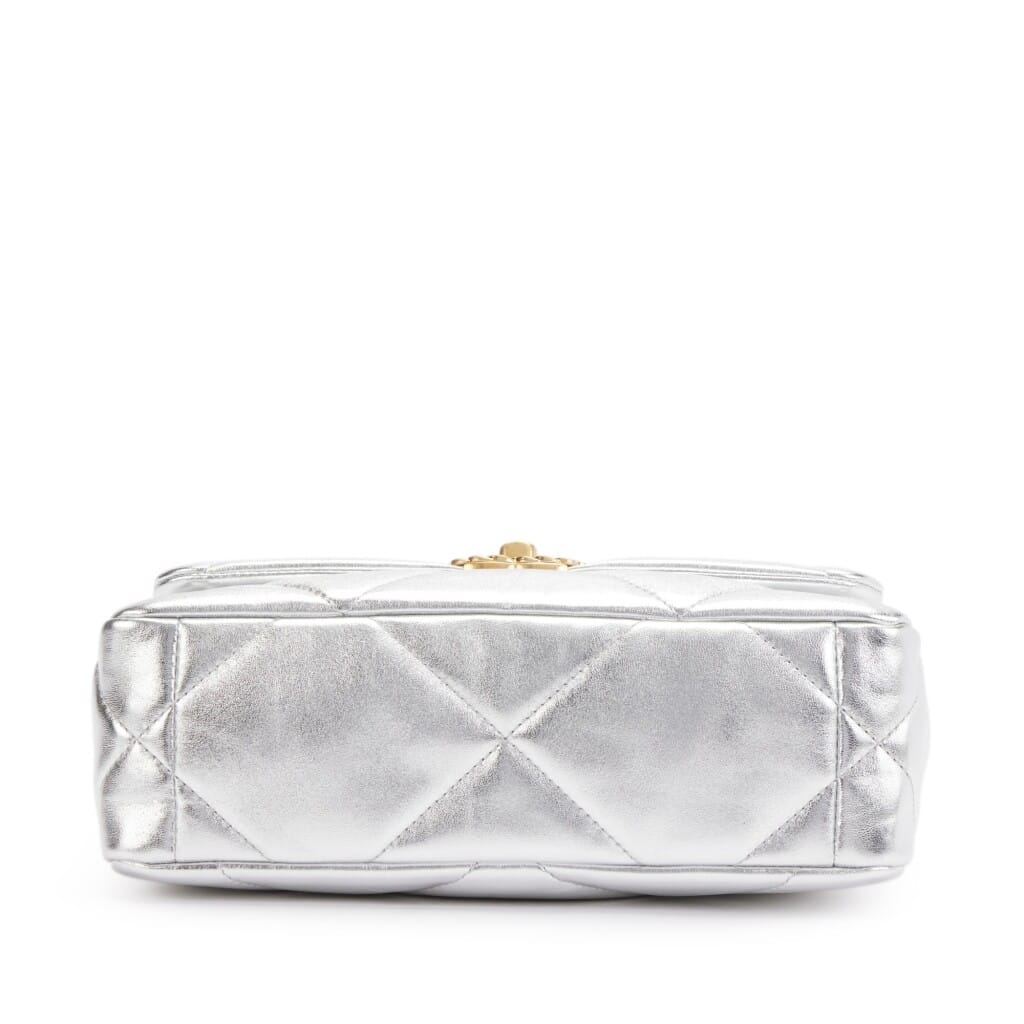 Silver Quilted Lambskin Medium 19 Gold and Silver Hardware, 2021
