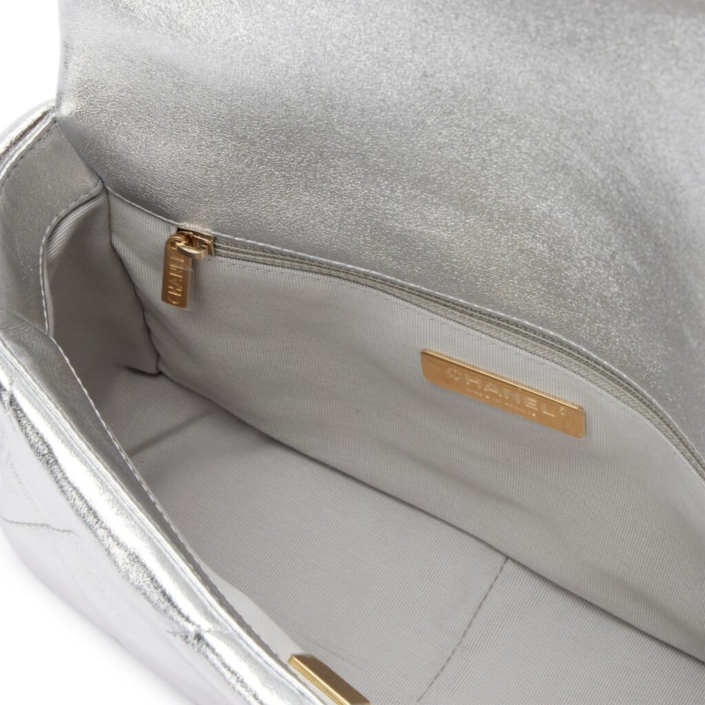 Silver Quilted Lambskin Medium 19 Gold and Silver Hardware, 2021