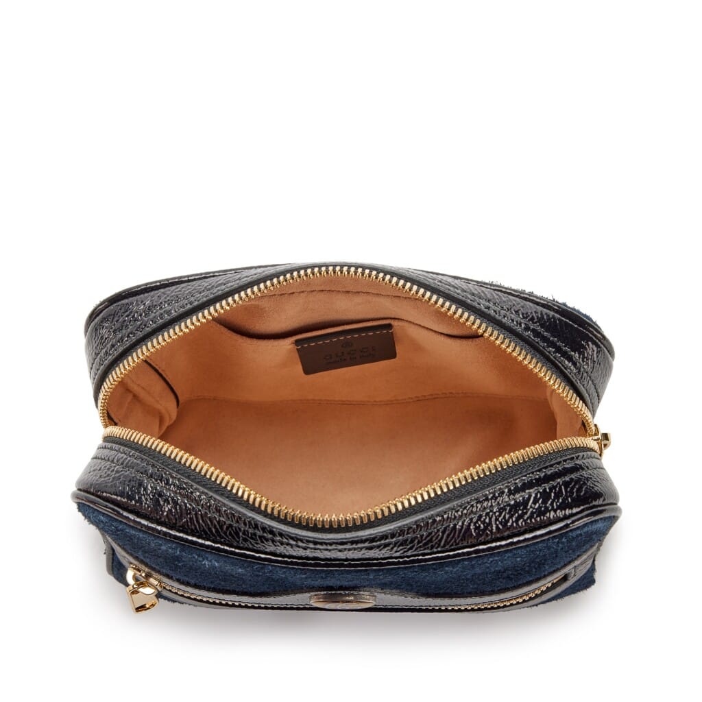 Navy Suede and Black Patent Leather Small Ophidia Banane Waist Bag Gold Hardware