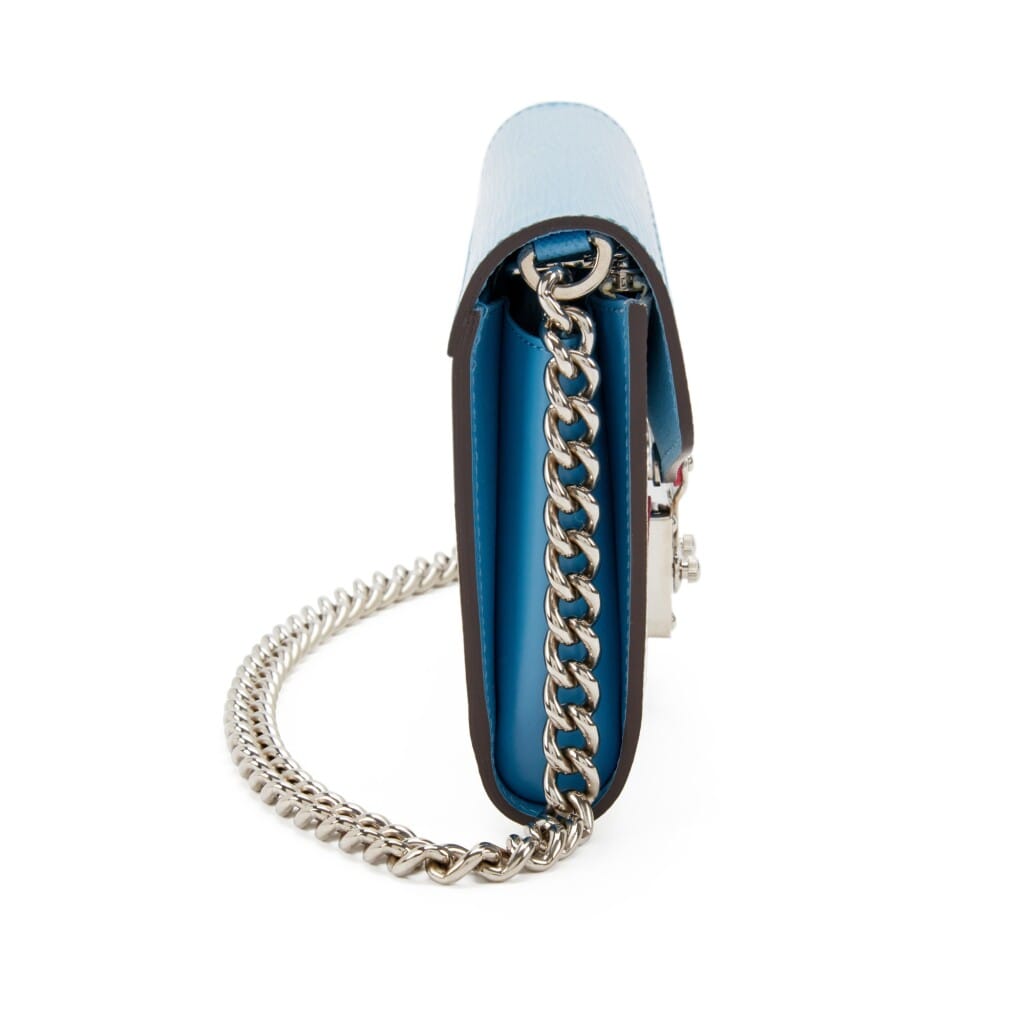 Blue and White Epi Tribal Mask Chain Wallet Silver Hardware, 2014