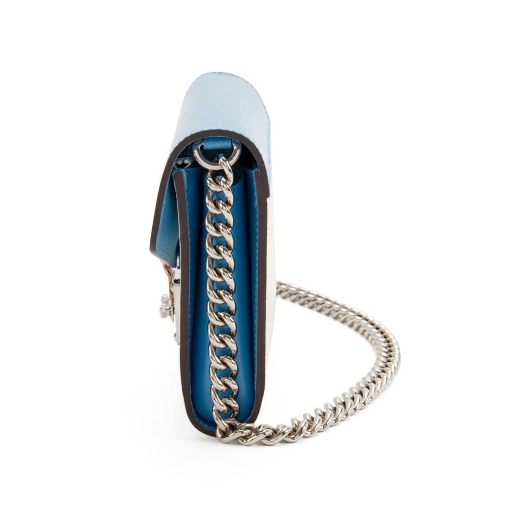 Blue and White Epi Tribal Mask Chain Wallet Silver Hardware, 2014