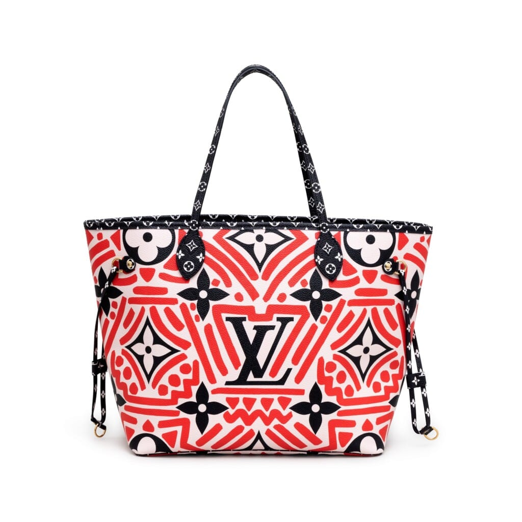 Red, Black, and White Giant Monogram Crafty Coated Canvas Neverfull MM Gold Hardware, 2020