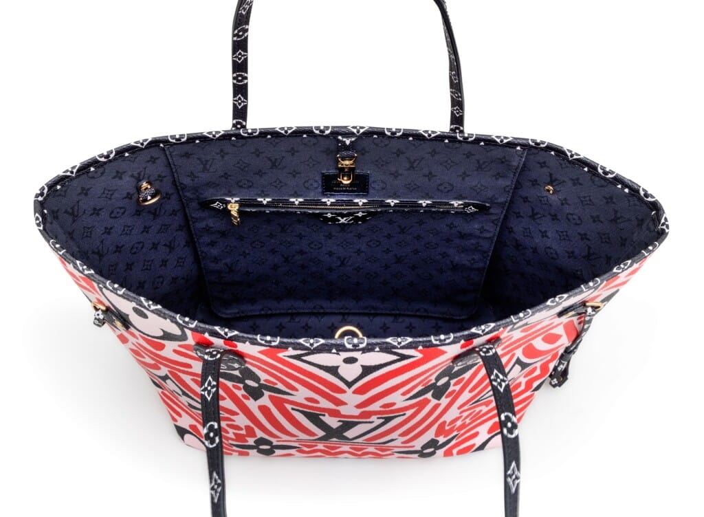 Red, Black, and White Giant Monogram Crafty Coated Canvas Neverfull MM Gold Hardware, 2020
