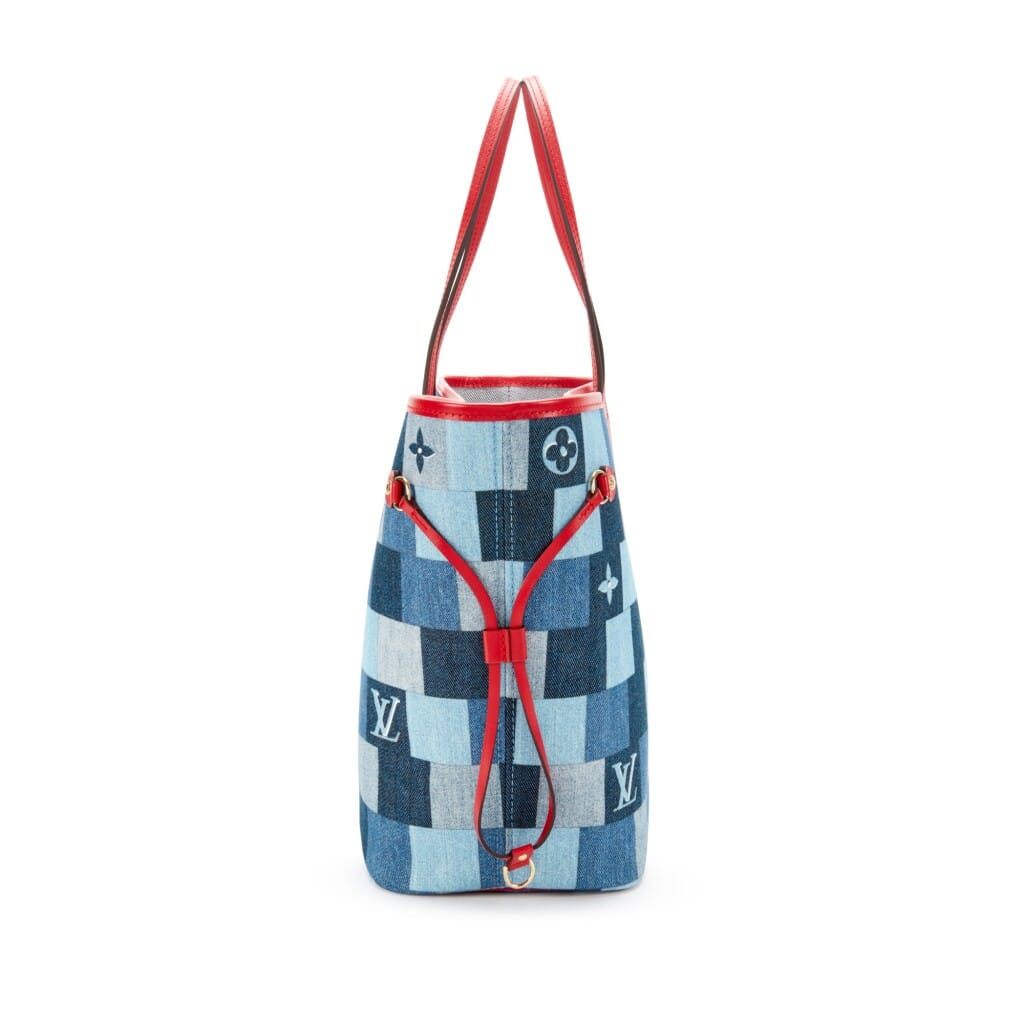 Blue and Red Damier Monogram Patchwork Denim Neverfull MM Gold Hardware, 2019