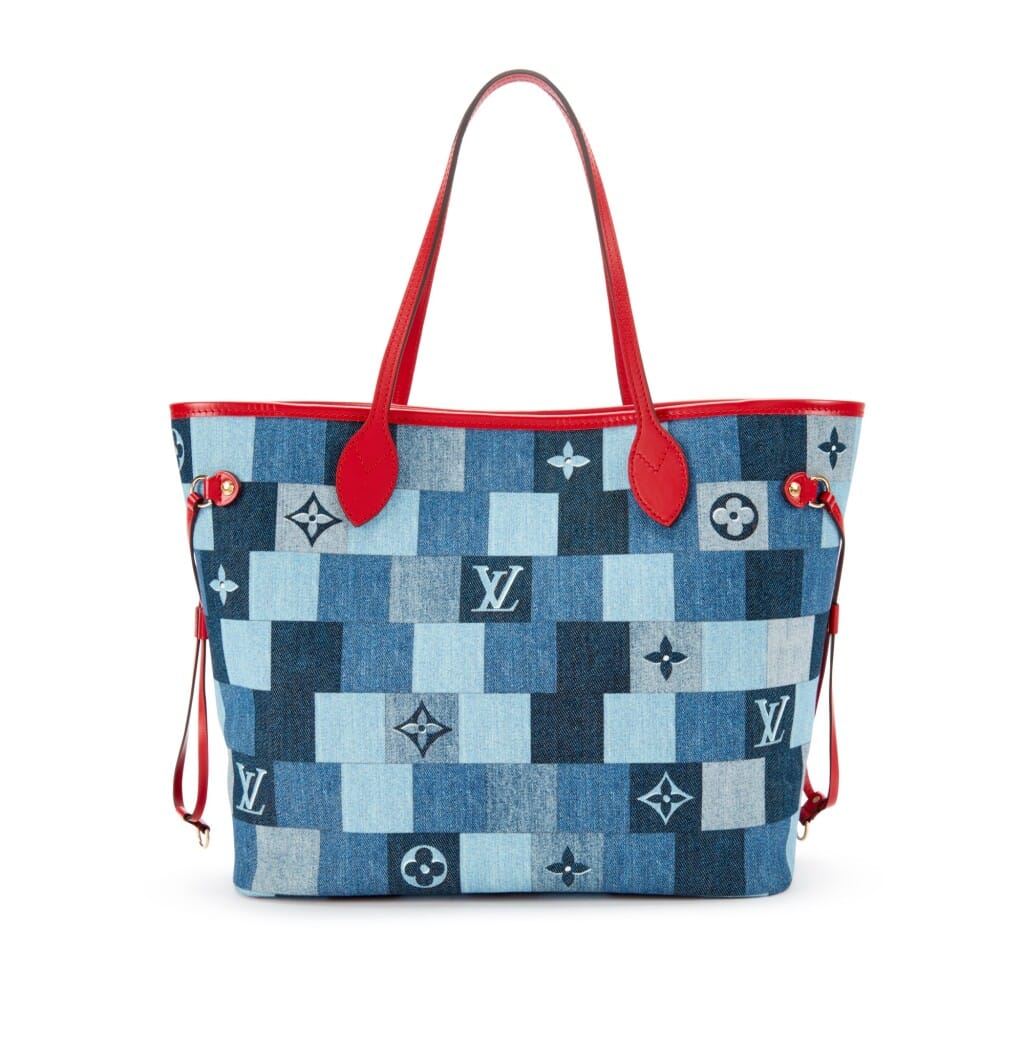 Blue and Red Damier Monogram Patchwork Denim Neverfull MM Gold Hardware, 2019