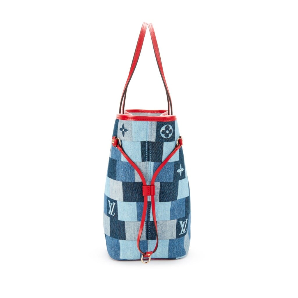 Blue and Red Damier Monogram Patchwork Denim Neverfull MM Gold Hardware, 2019