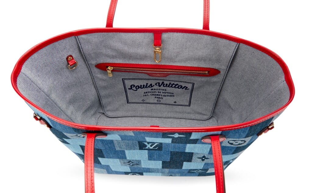 Blue and Red Damier Monogram Patchwork Denim Neverfull MM Gold Hardware, 2019