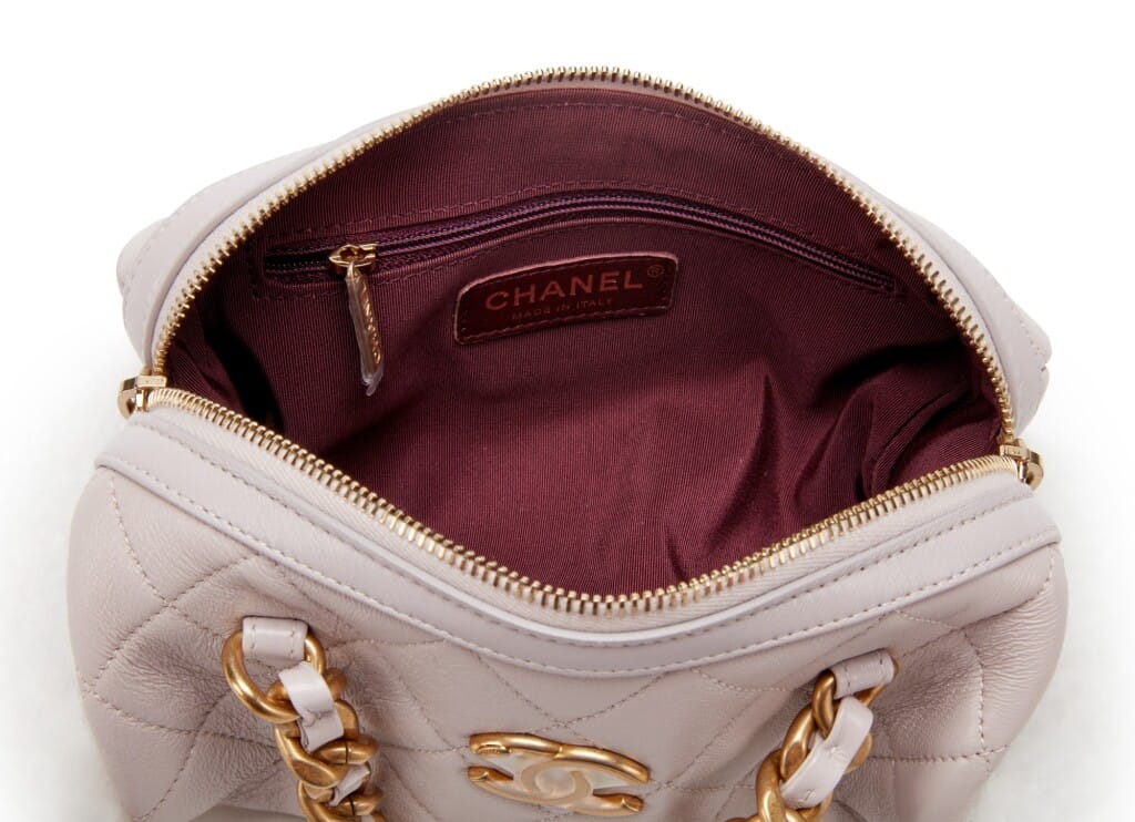 Lilac Quilted Shiny Lambskin Small Fashion Therapy Bowling Bag Gold Hardware, 2020
