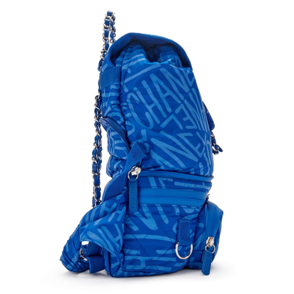 Blue Nylon Coco Neige Convertible Backpack Silver Hardware, 2021