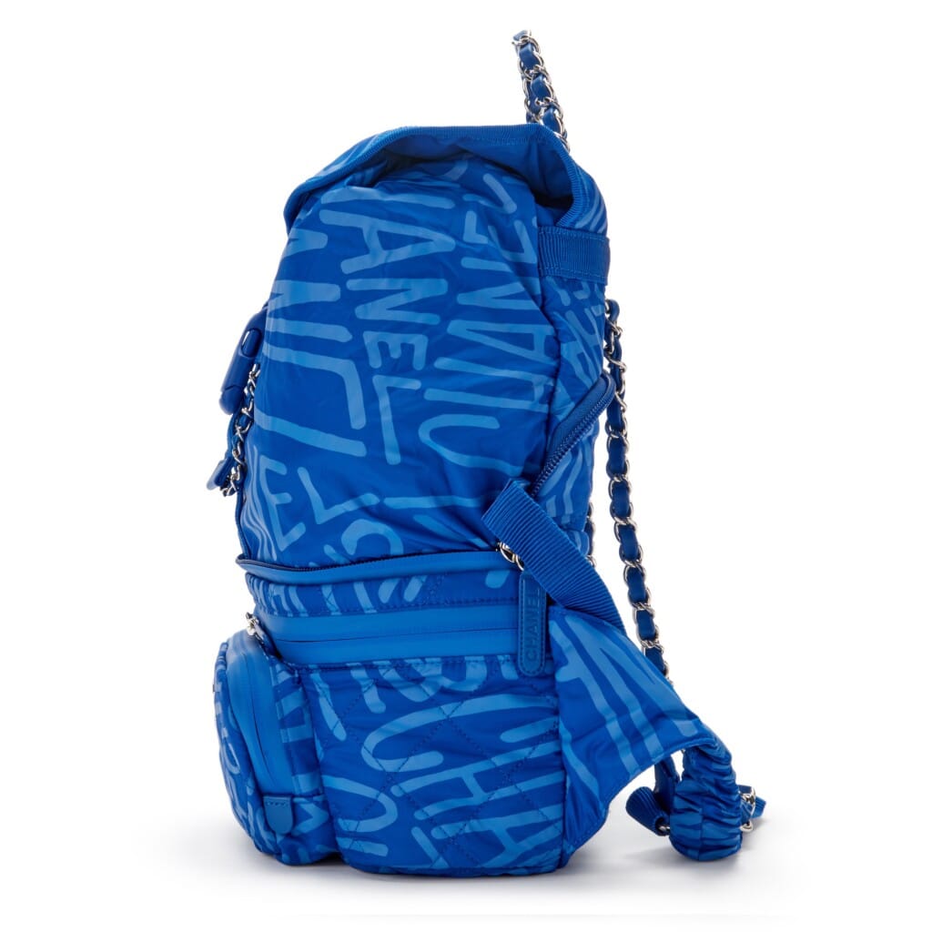 Blue Nylon Coco Neige Convertible Backpack Silver Hardware, 2021