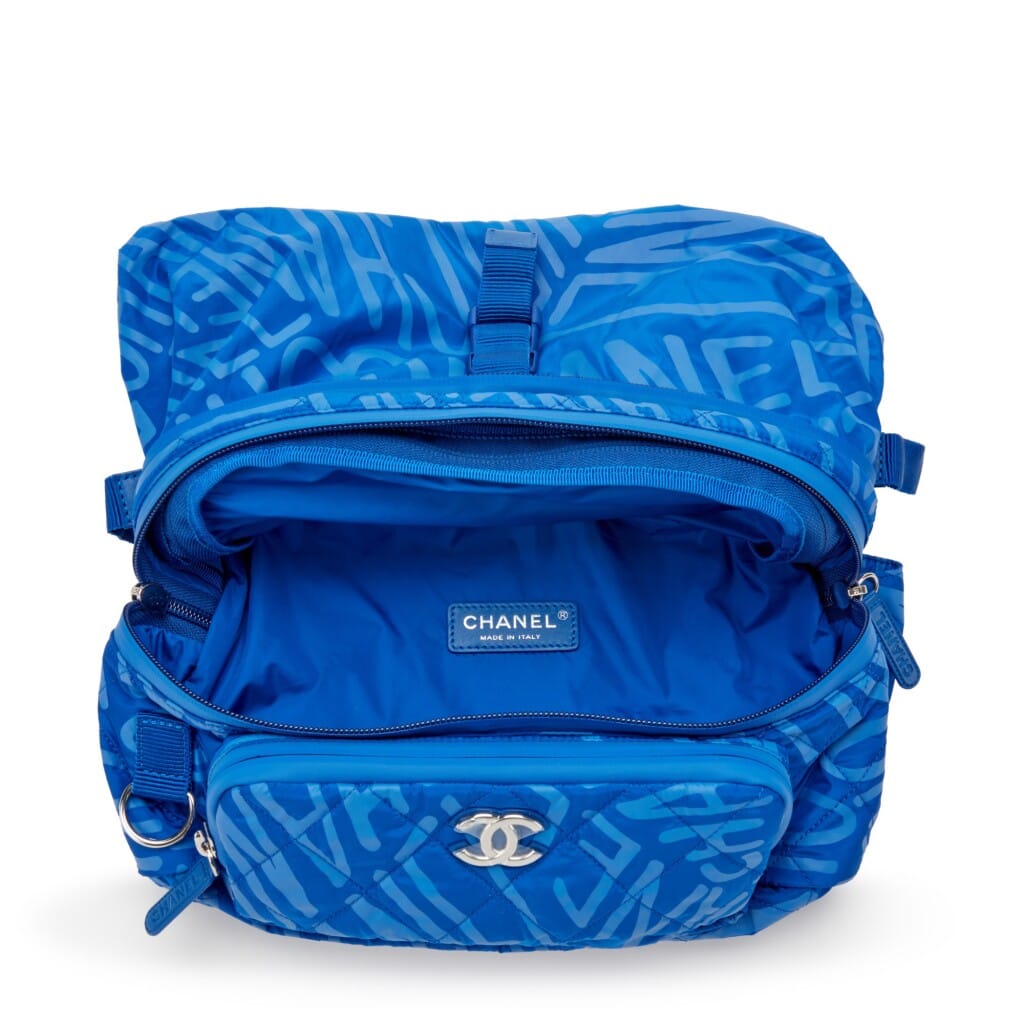 Blue Nylon Coco Neige Convertible Backpack Silver Hardware, 2021