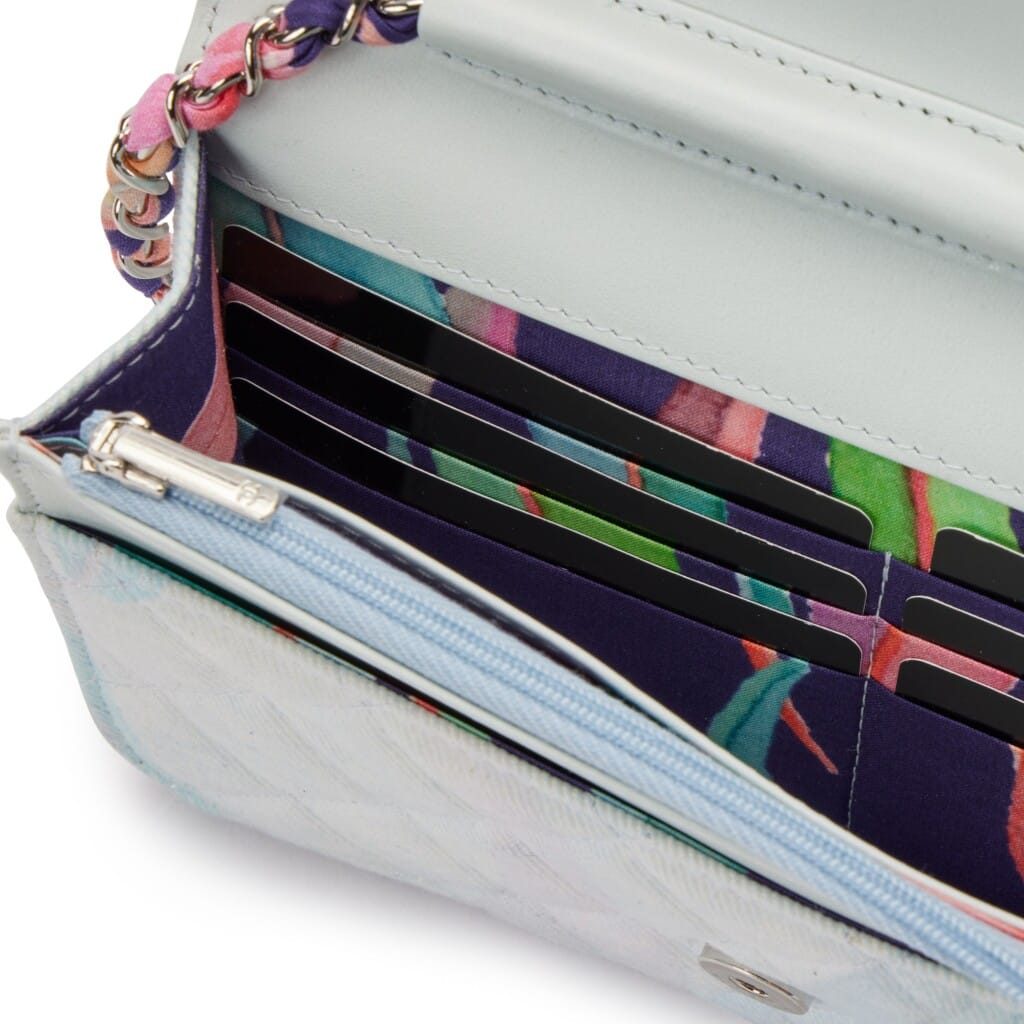 Multicolor Quilted Denim WOC Wallet On Chain Silver Hardware, 2019