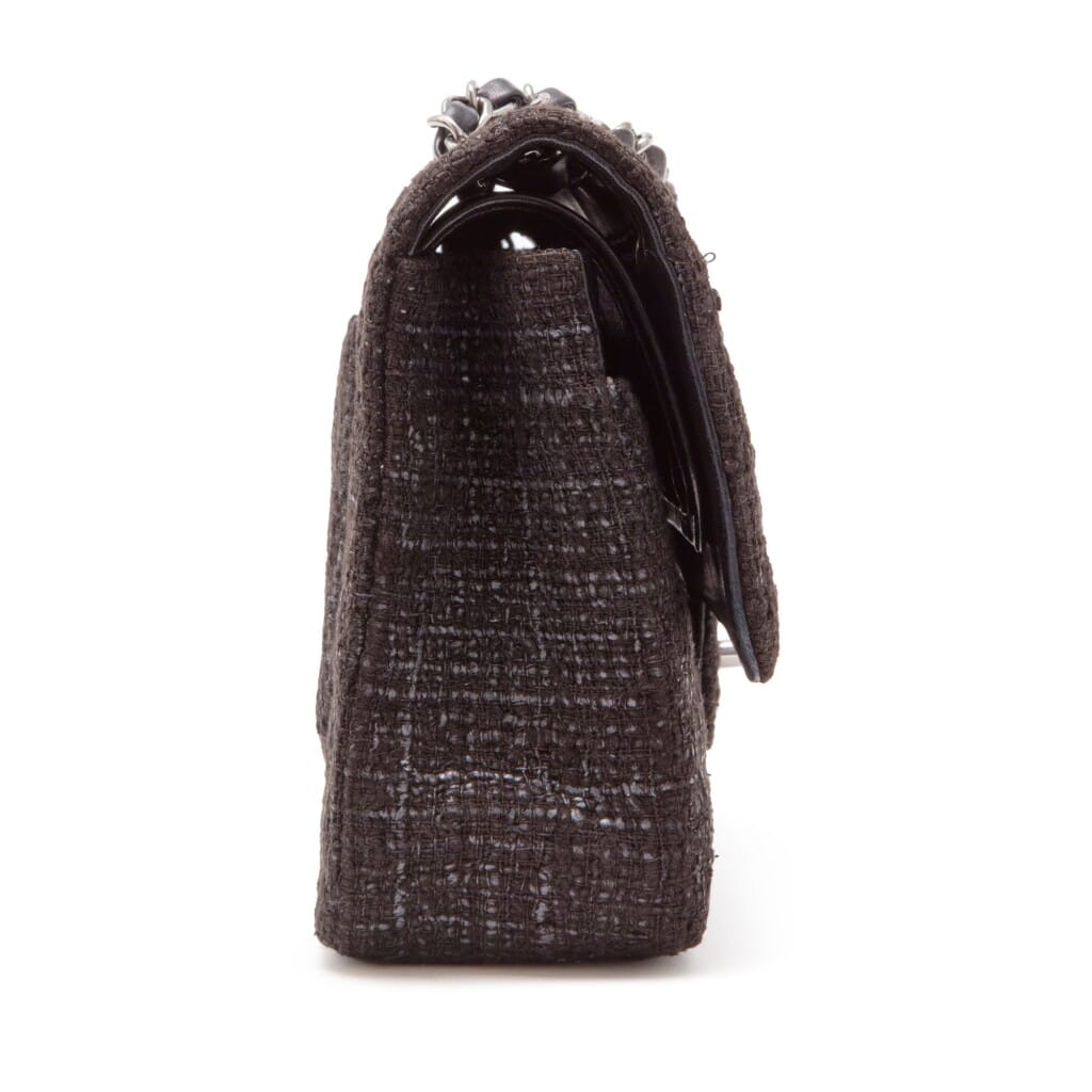 Black Quilted Tweed Medium Double Flap Bag Silver Hardware, 2005