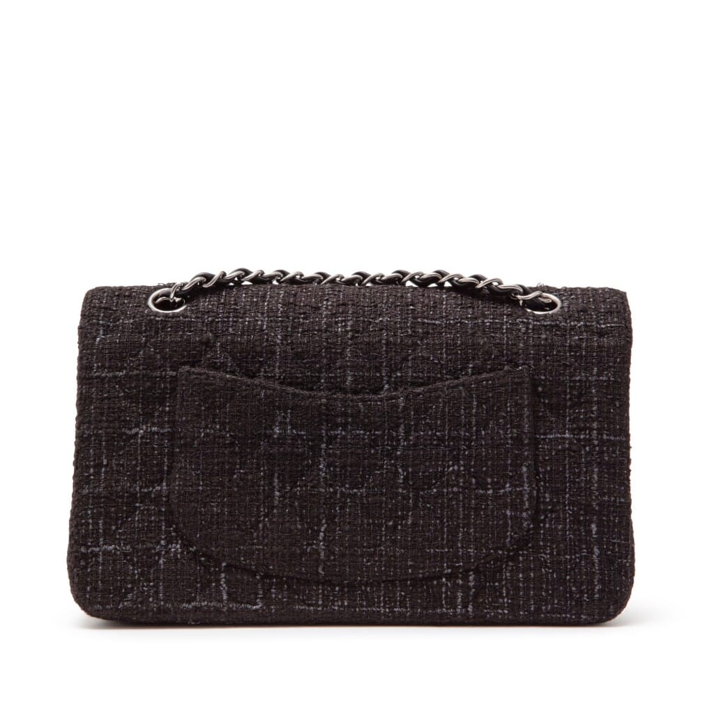 Black Quilted Tweed Medium Double Flap Bag Silver Hardware, 2005