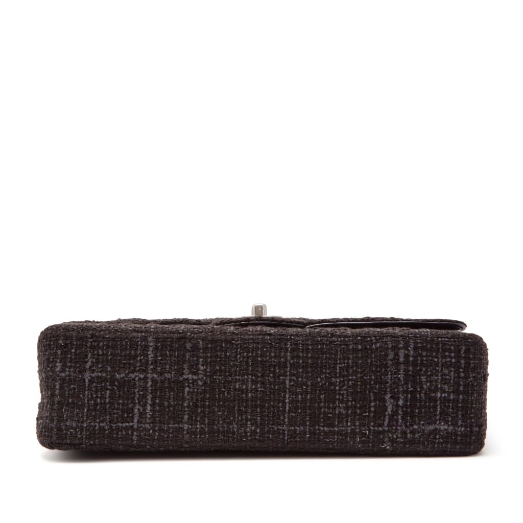 Black Quilted Tweed Medium Double Flap Bag Silver Hardware, 2005