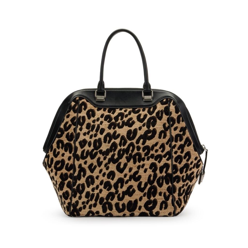 Stephen Sprouse Tan and Black Leopard Chenille and Leather North-South Bag Silver Hardware, 2012