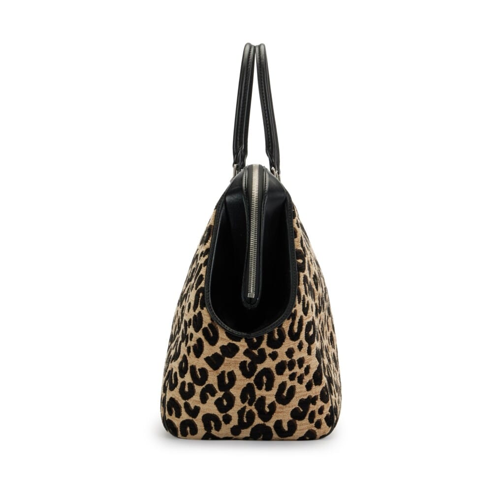 Stephen Sprouse Tan and Black Leopard Chenille and Leather North-South Bag Silver Hardware, 2012