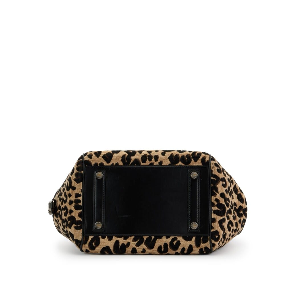 Stephen Sprouse Tan and Black Leopard Chenille and Leather North-South Bag Silver Hardware, 2012