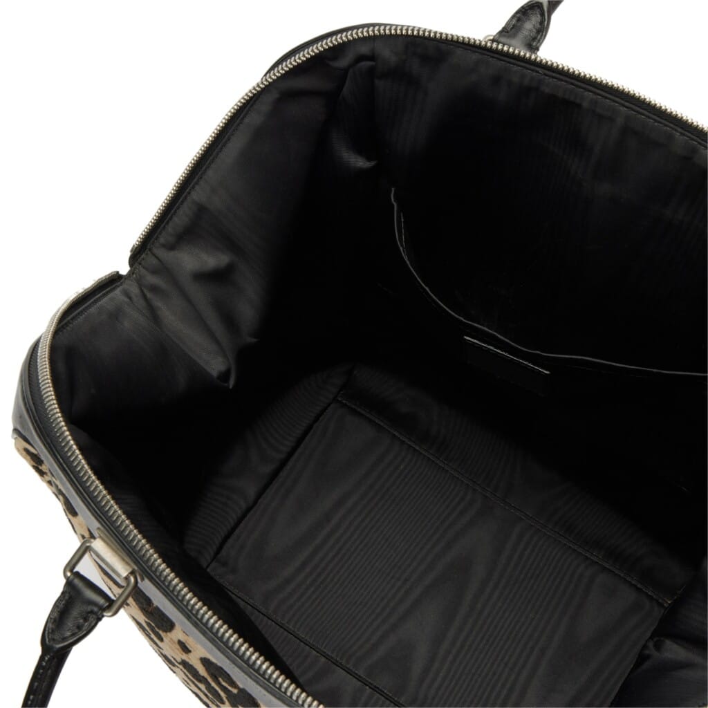 Stephen Sprouse Tan and Black Leopard Chenille and Leather North-South Bag Silver Hardware, 2012