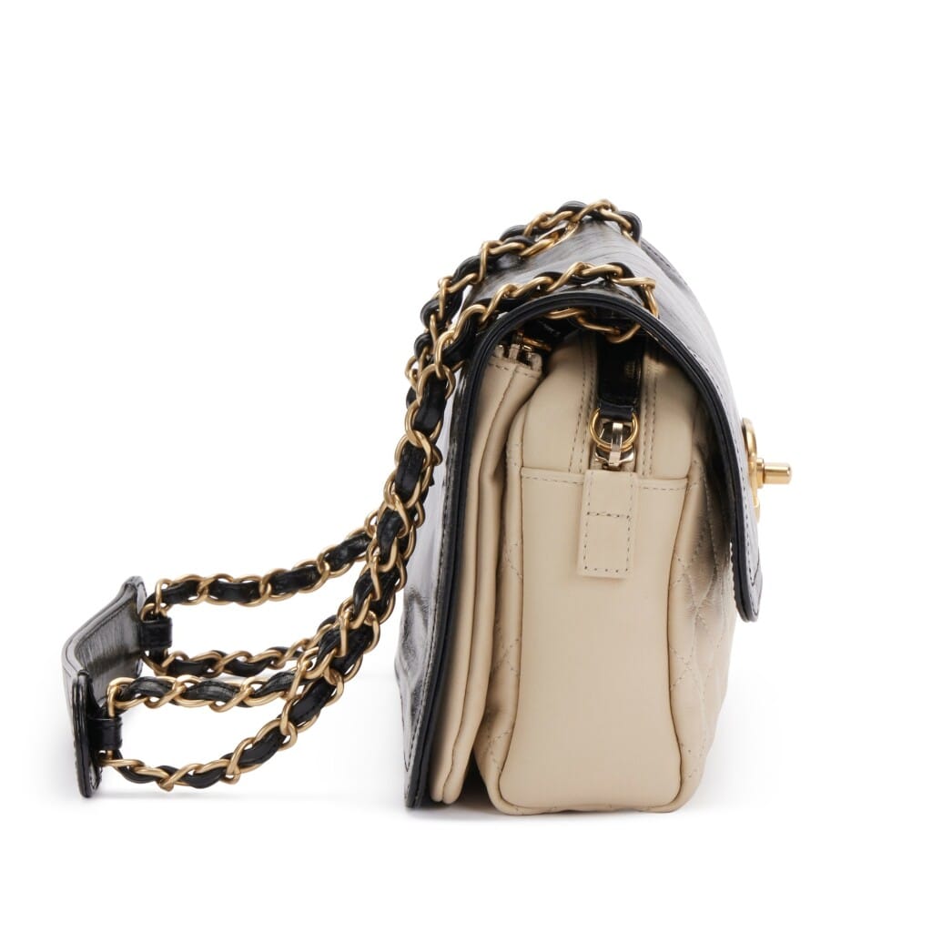 Black and Beige Quilted Leather CC Camera Flap Gold Hardware, 2012