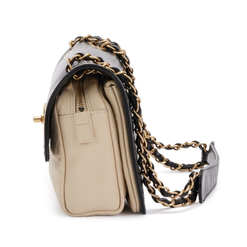 Black and Beige Quilted Leather CC Camera Flap Gold Hardware, 2012