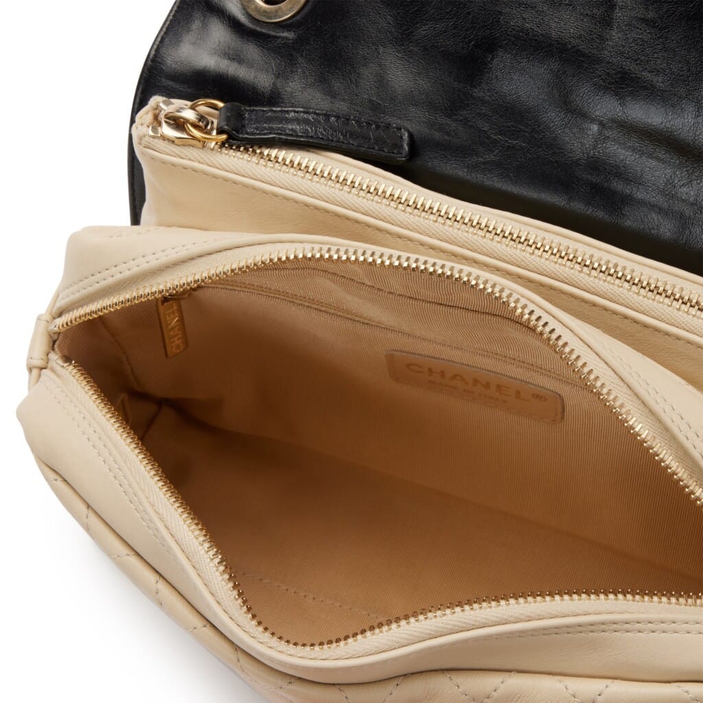 Black and Beige Quilted Leather CC Camera Flap Gold Hardware, 2012