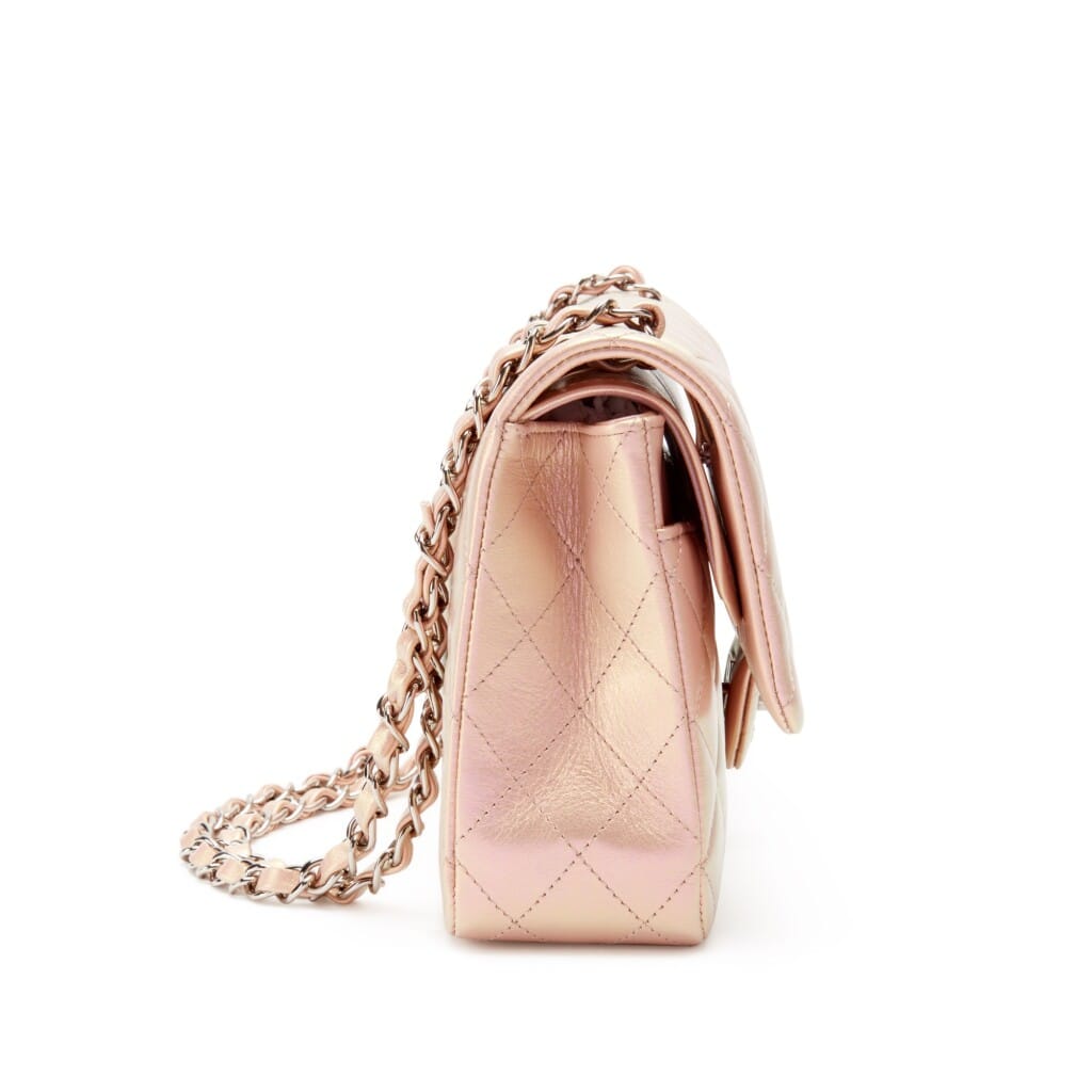 Iridescent Pink Quilted Lambskin Medium Classic Double Flap Silver Hardware, 2021