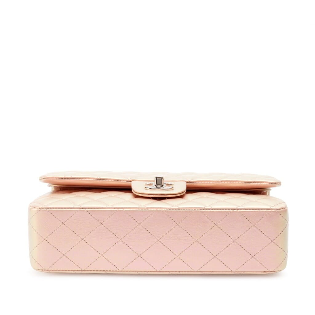 Iridescent Pink Quilted Lambskin Medium Classic Double Flap Silver Hardware, 2021