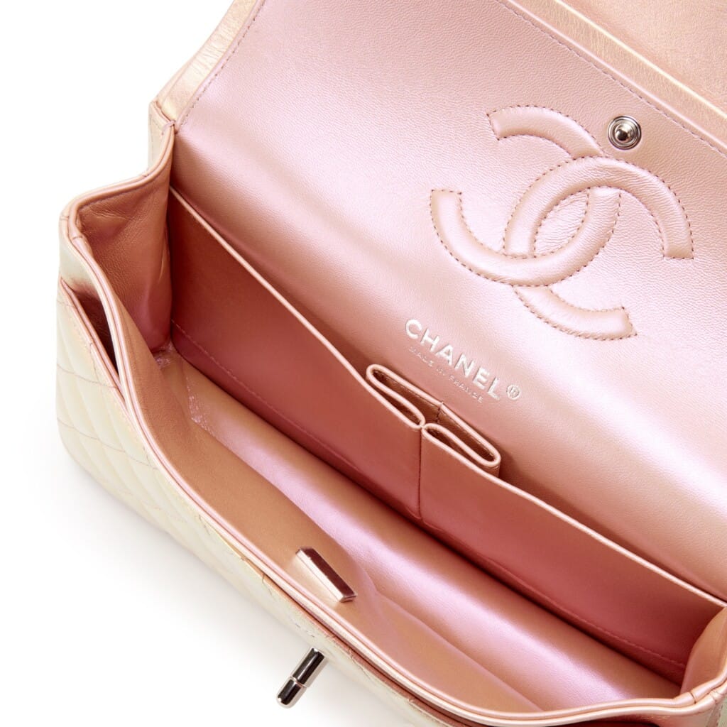 Iridescent Pink Quilted Lambskin Medium Classic Double Flap Silver Hardware, 2021