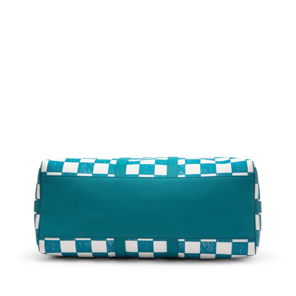 Virgil Abloh Teal and White Damier Leather Marque Déposée Keepall Bandoulière 45 Silver Hardware, 2021